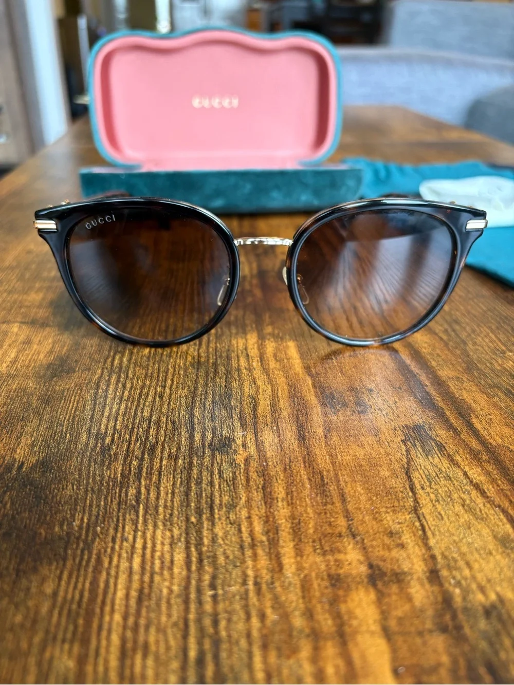 Gucci 56mm Round Sunglasses Havana Gold Brown